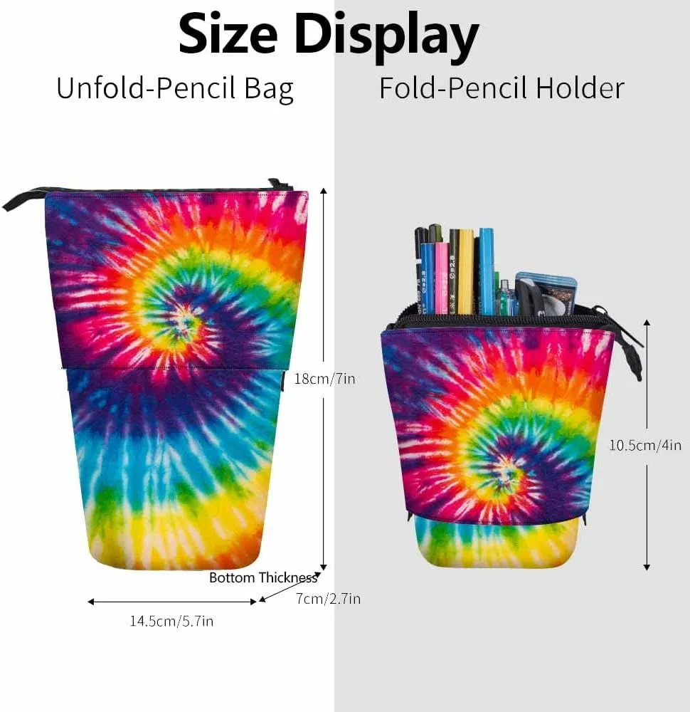 Swono Tie Dye Pencil Holder Abstract Swirl Spiral Stand Up Stationery Bag Pencil Case Organizer Cosmetics Pouch For Women Men Colorful