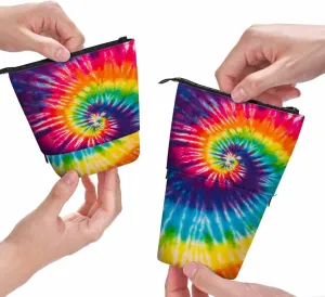 Swono Tie Dye Pencil Holder Abstract Swirl Spiral Stand Up Stationery Bag Pencil Case Organizer Cosmetics Pouch For Women Men Colorful