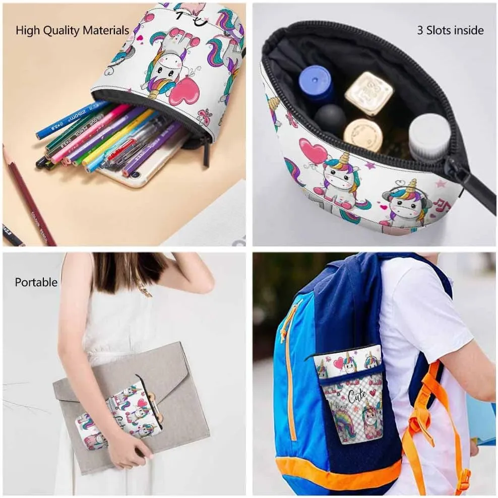 Swono Unicorns Pencil Case Cute Cartoon Unicorn Couple Standing Pencil Case Pencil Holder Pencil Pouch Makeup Office Bag White