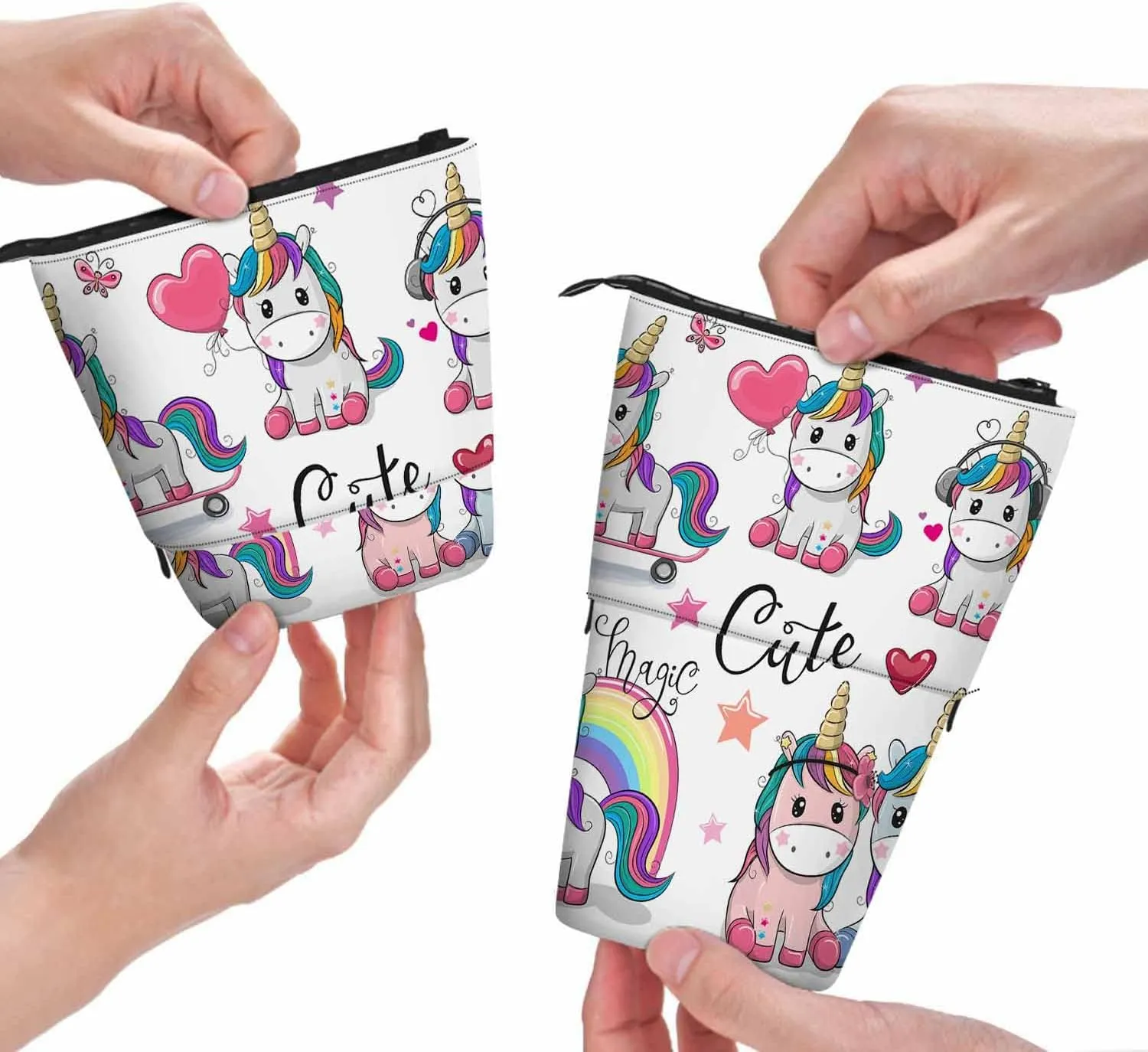 Swono Unicorns Pencil Case Cute Cartoon Unicorn Couple Standing Pencil Case Pencil Holder Pencil Pouch Makeup Office Bag White