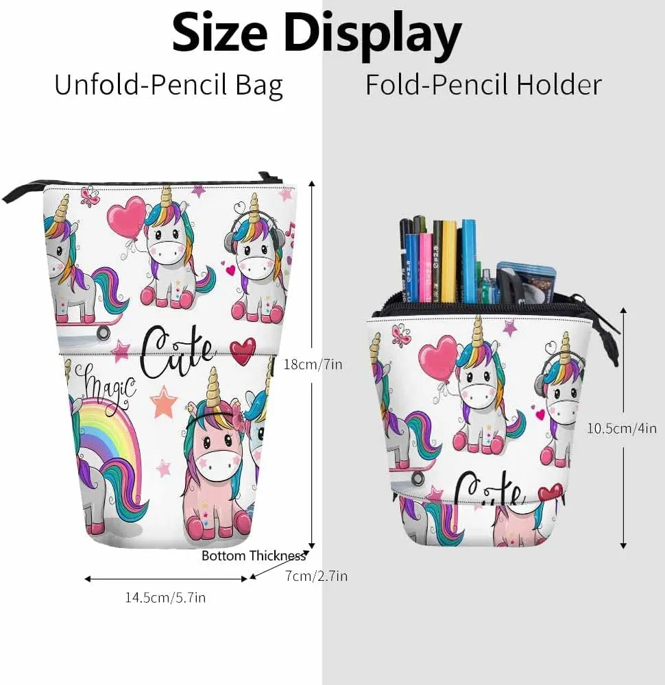 Swono Unicorns Pencil Case Cute Cartoon Unicorn Couple Standing Pencil Case Pencil Holder Pencil Pouch Makeup Office Bag White
