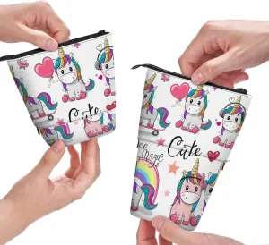 Swono Unicorns Pencil Case Cute Cartoon Unicorn Couple Standing Pencil Case Pencil Holder Pencil Pouch Makeup Office Bag White
