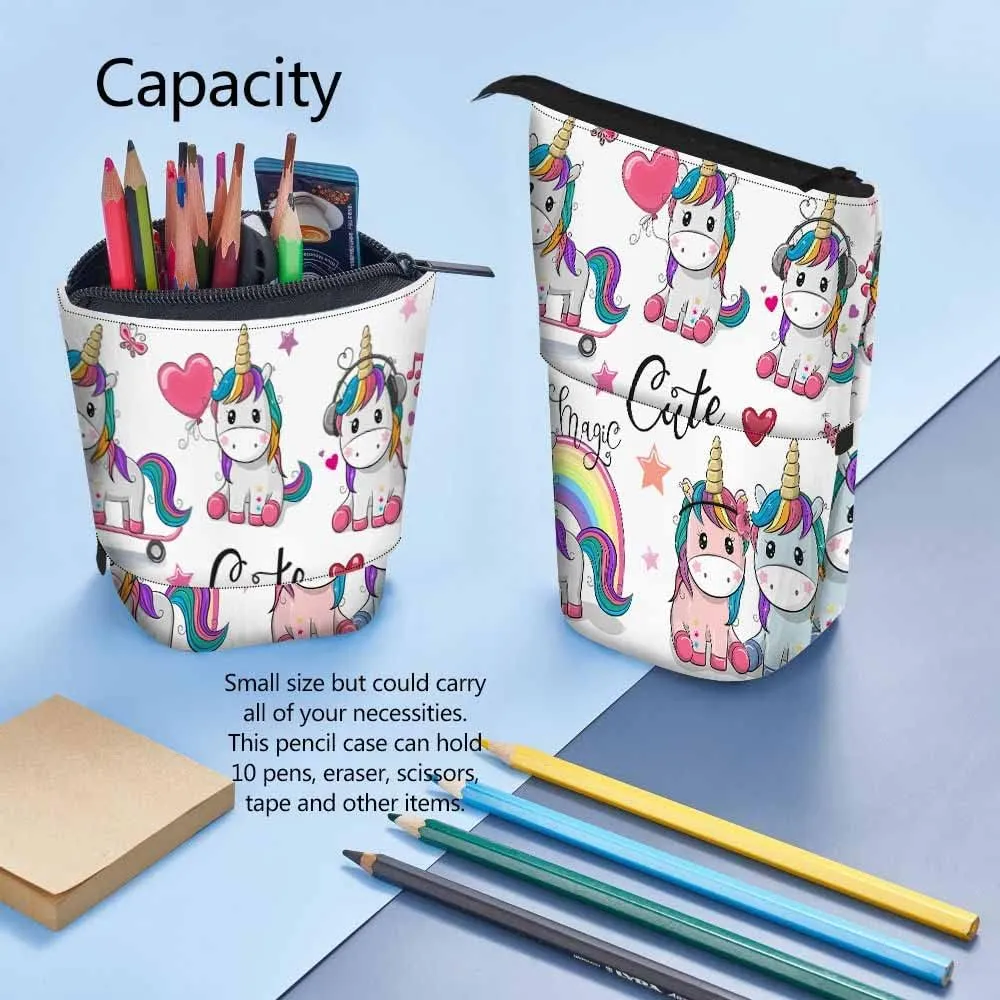 Swono Unicorns Pencil Case Cute Cartoon Unicorn Couple Standing Pencil Case Pencil Holder Pencil Pouch Makeup Office Bag White