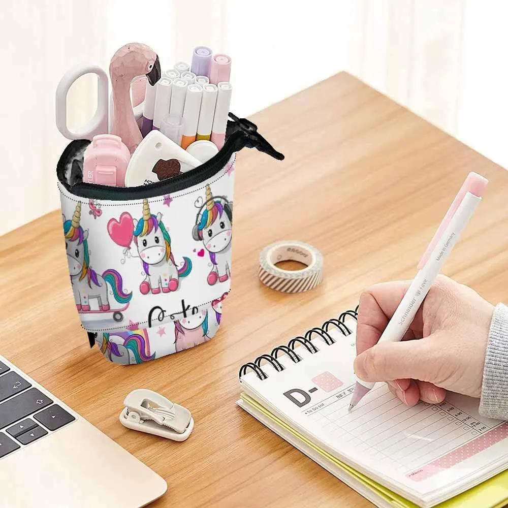 Swono Unicorns Pencil Case Cute Cartoon Unicorn Couple Standing Pencil Case Pencil Holder Pencil Pouch Makeup Office Bag White