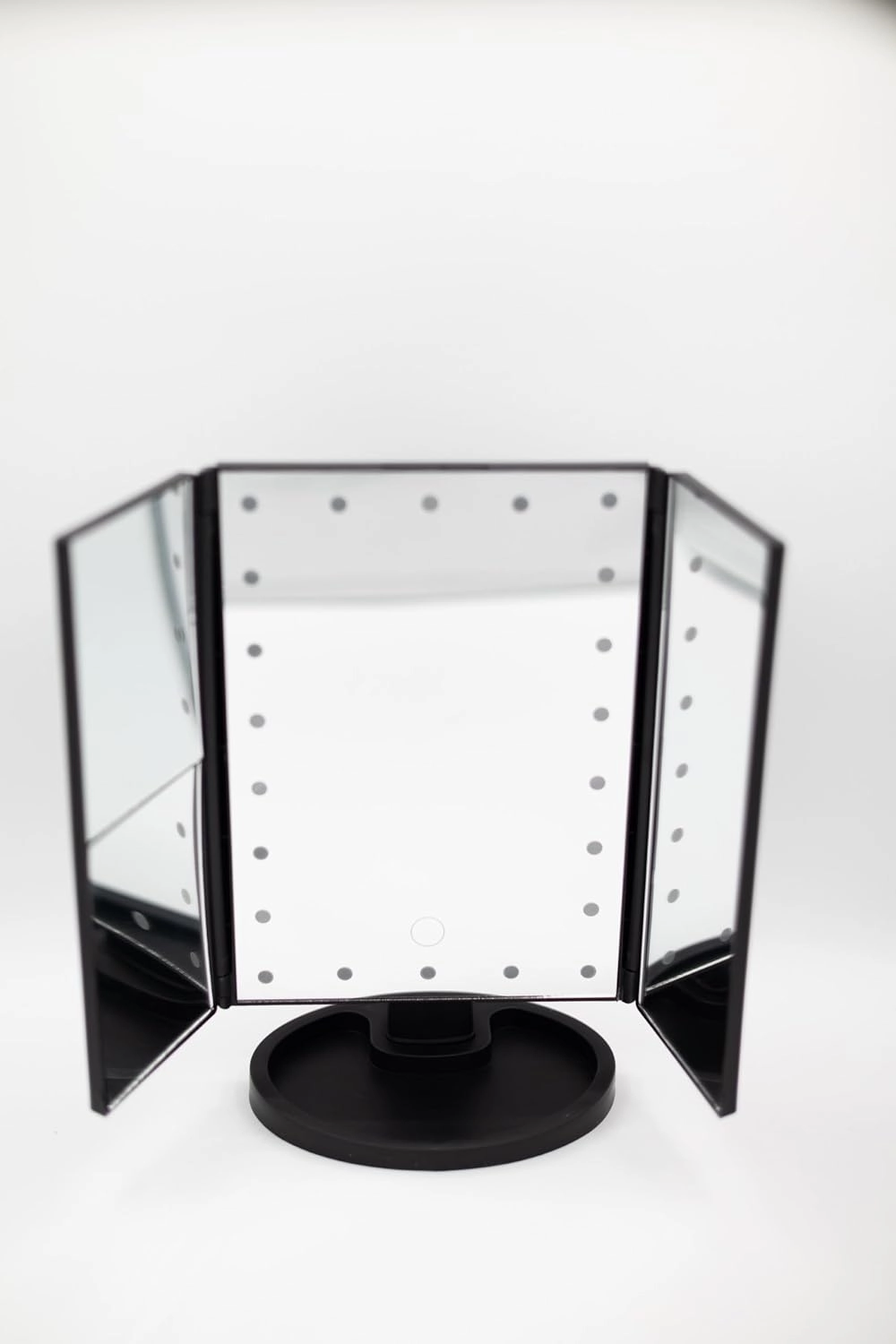 Tabletop Mount Trifold Lighted Vanity Mirror with 22 LED Lights, Touch Screen and 3X/2X Magnification, Two Power Supply Mode Make up Mirror, Travel Mirror
