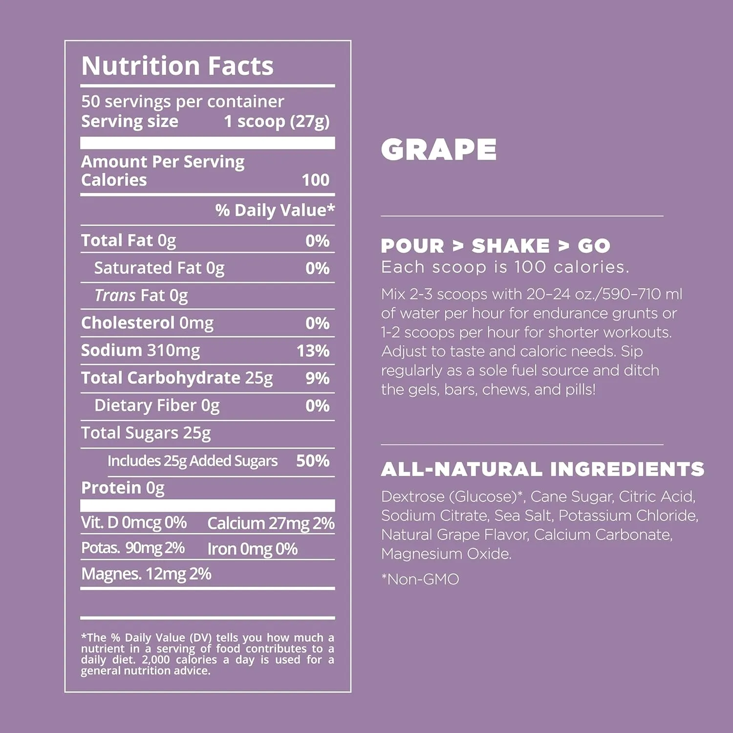 Tailwind Nutrition Endurance Fuel, Electrolyte & Hydration Sports Drink Mix Powder, Gluten-Free, Vegan, Grape, 50 Servings