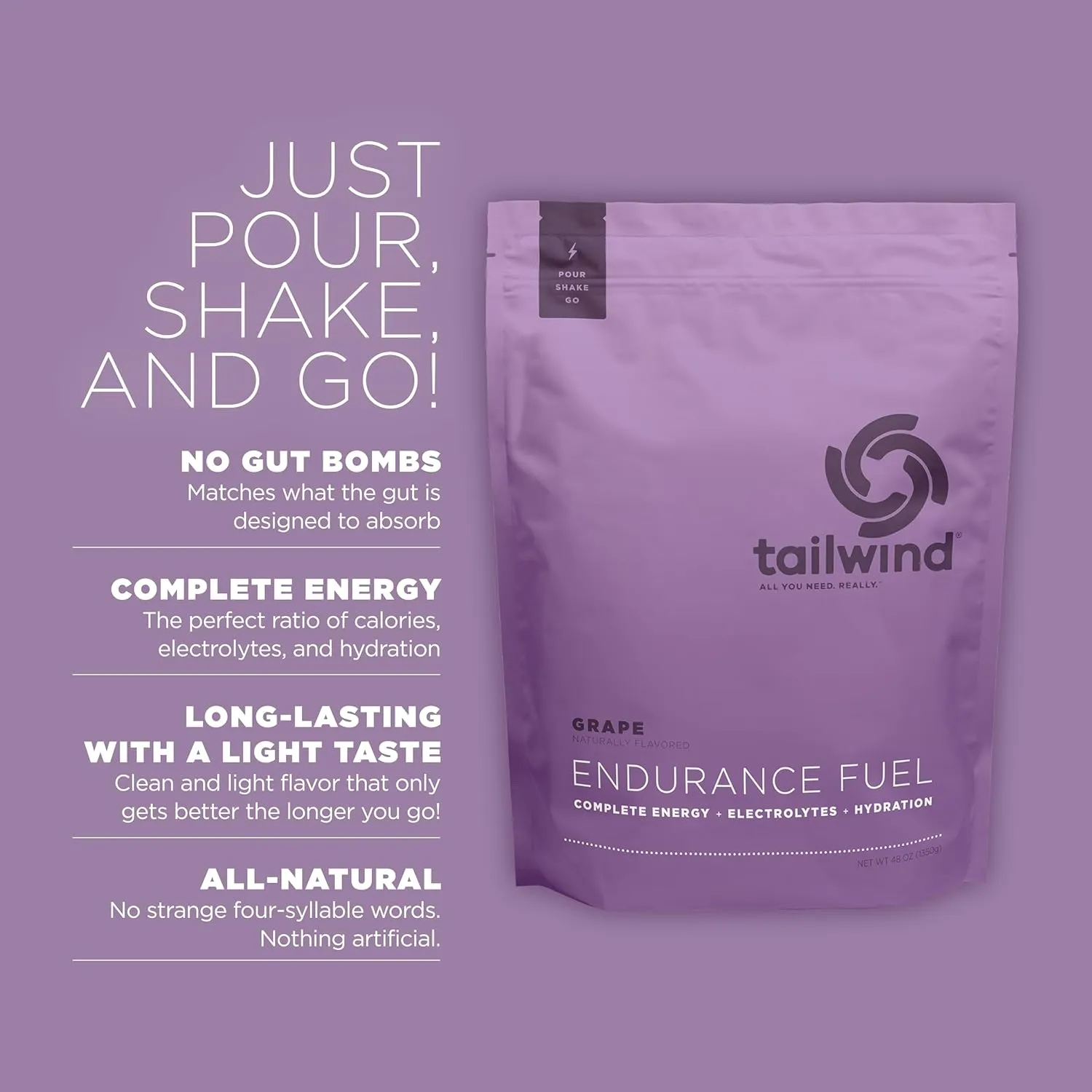 Tailwind Nutrition Endurance Fuel, Electrolyte & Hydration Sports Drink Mix Powder, Gluten-Free, Vegan, Grape, 50 Servings