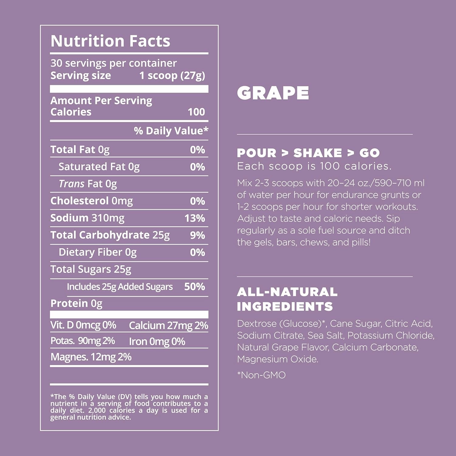 Tailwind Nutrition Endurance Fuel, Electrolyte & Hydration Sports Drink Mix Powder, Gluten-Free, Vegan, Grape, 30 Servings