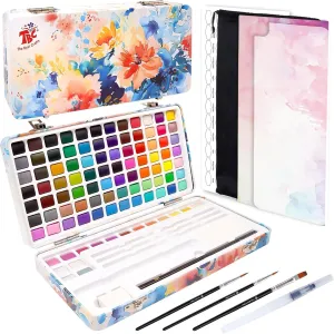 TBC The Best Crafts 100 Colors Watercolor Paint Set For Kids, Students and Artists, Amateur,Beginner.Set includes Coloring Sheets, Black Dual Tip Acrylic Paint Markers, Storage Bag