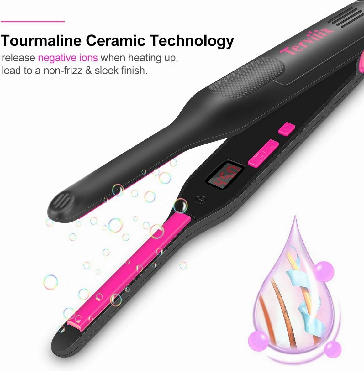 Terviiix Pencil Flat Iron, Small Flat Irons for Short Hair, Beard and Pixie Cut, 3/10 Inch Ceramic Tourmaline Mini Hair Straightener Dual Voltage with Adjustable Temperature, Auto Shut Off