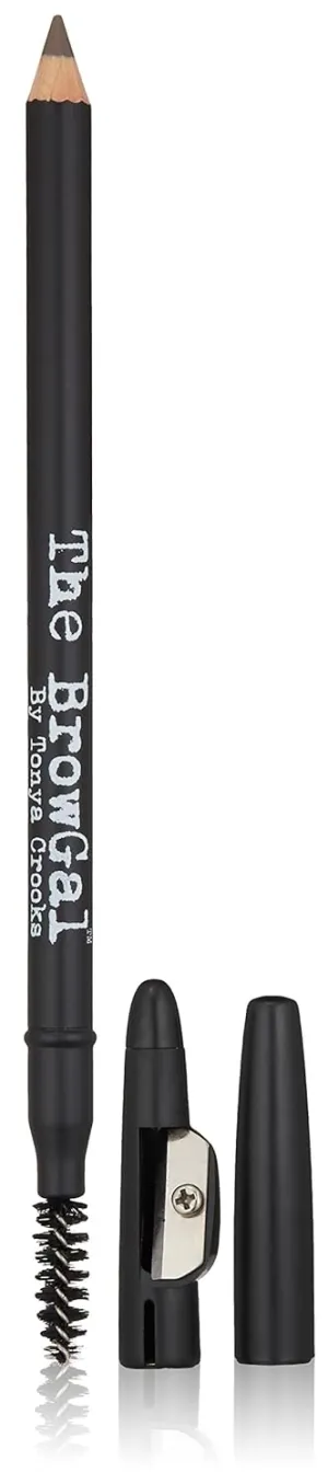 The BrowGal - 3 in 1, Skinny Eyebrow Pencil - 05 with Sharpener Cap & Spoolie Brush - Draws Tiny Brow Hairs & Fills in Sparse Areas & Gaps, Sharp Enable, Longwear, Long Lasting – 7.4 In, Taupe Color