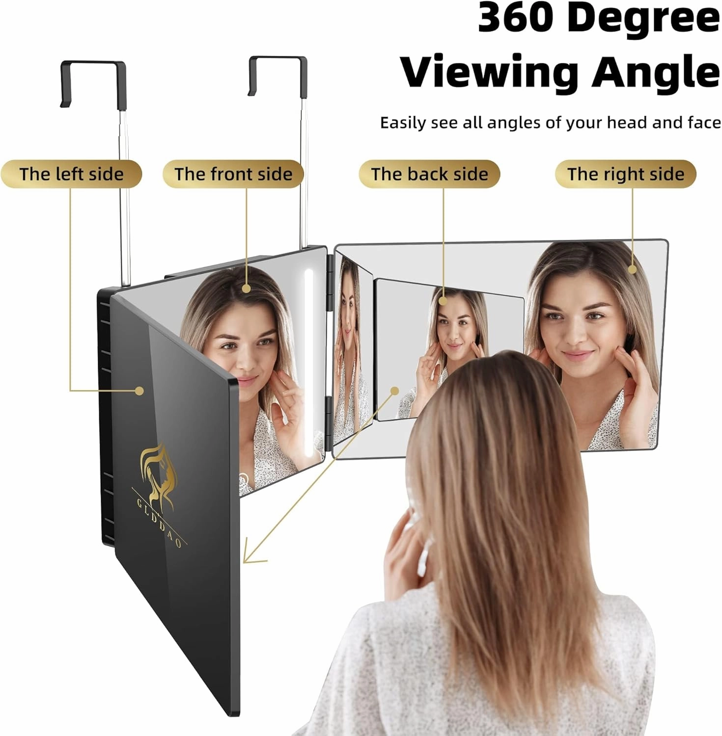Three Way Mirror for Braiding Hair LED Lighted Trifold 360 Mirror for Women for Braiding Haircuts for Men Self Cut Shaving Barber Hair Cutting Tools