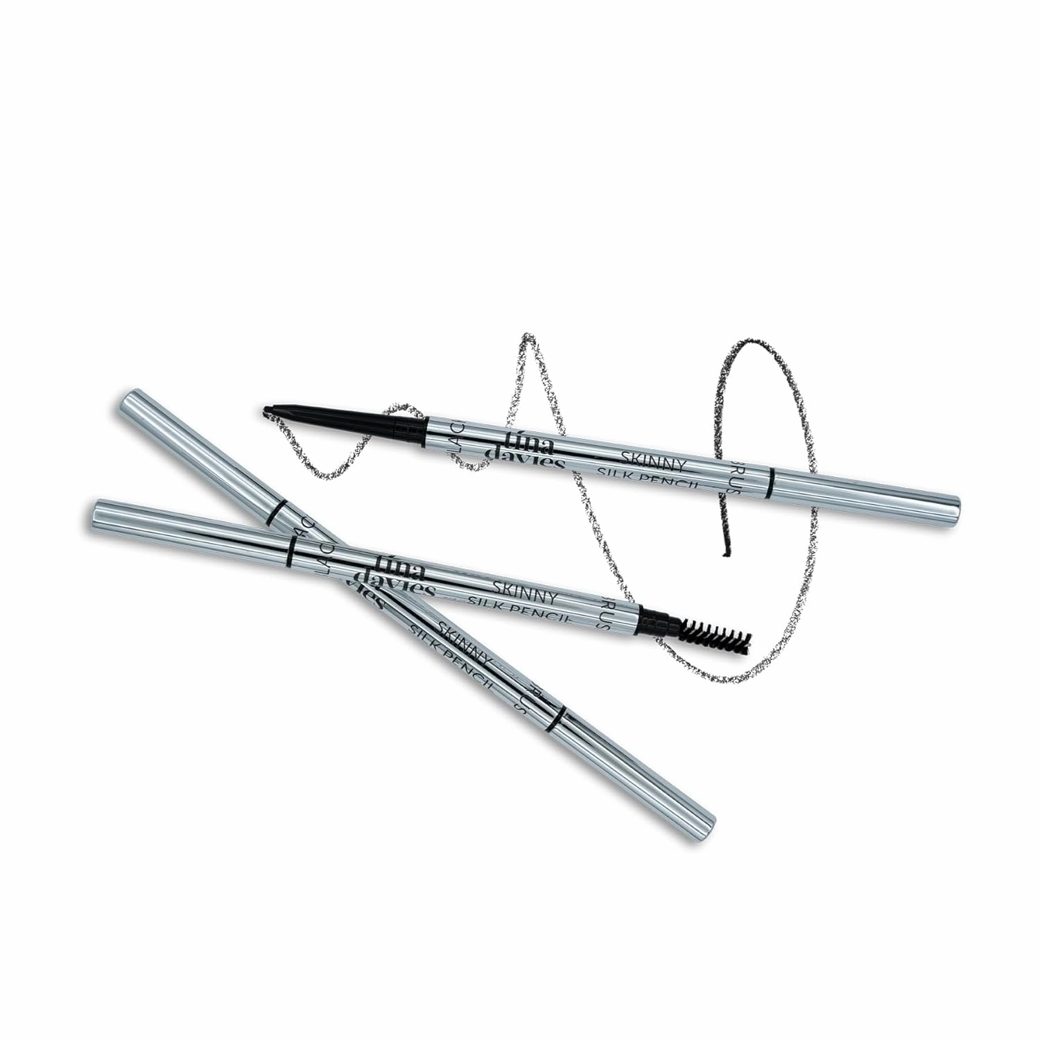 Tina Davies Skinny Silk Pencil, Pre-Draw Eyebrow Color for Microblading, Retractable Tip with Spoolie, Smooth Micro Brow – Black (3 Pack)