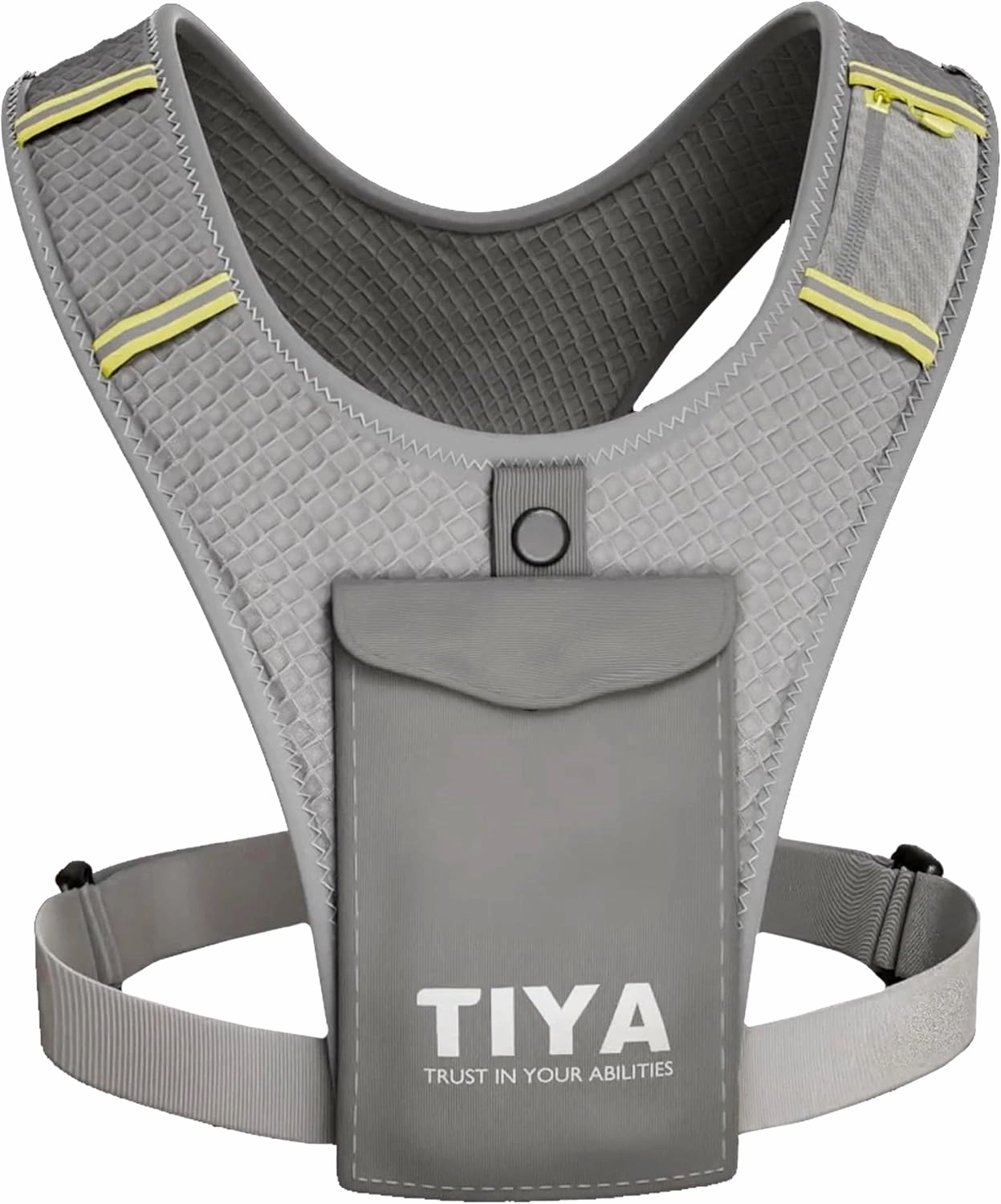 TIYA Reflective Running Vest with Waterproof Phone Holder, No-Bounce, Ultra-Light Run, Hike, Walking, Bike Vest Waistpack – Unisex Runners Accessory for Men & Women - Grey