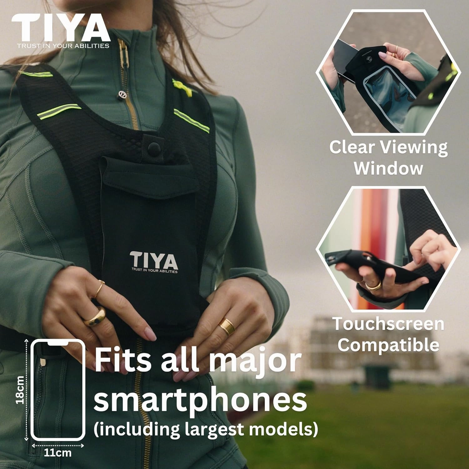 TIYA Reflective Running Vest with Waterproof Phone Holder, No-Bounce, Ultra-Light Run, Hike, Walking, Bike Vest Waistpack – Unisex Runners Accessory for Men & Women - Grey