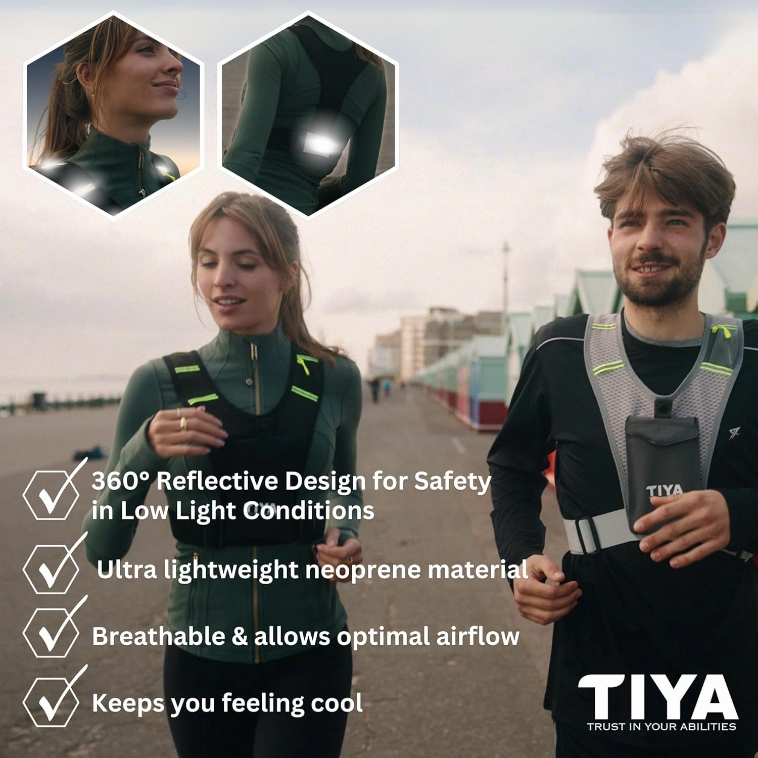 TIYA Reflective Running Vest with Waterproof Phone Holder, No-Bounce, Ultra-Light Run, Hike, Walking, Bike Vest Waistpack – Unisex Runners Accessory for Men & Women - Grey