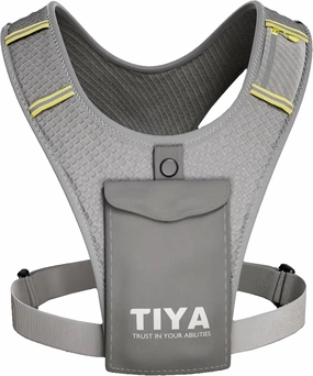TIYA Reflective Running Vest with Waterproof Phone Holder, No-Bounce, Ultra-Light Run, Hike, Walking, Bike Vest Waistpack – Unisex Runners Accessory for Men & Women - Grey