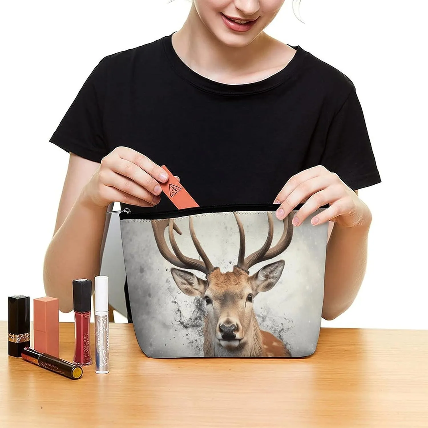Toiletry Bag for Women Animal Deer Cosmetic Bag Portable Capacity Travel Makeup Bags with Zipper Lightweight Cute Beauty Makeup Organizer for Traveling, Accessories, Essentials