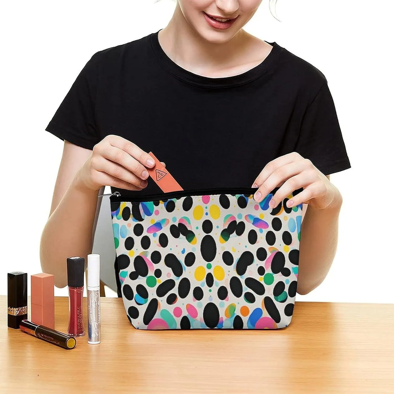 Toiletry Bag for Women Glitter Rainbow Polka Dot Cosmetic Bag Portable Capacity Travel Makeup Bags with Zipper Lightweight Cute Beauty Makeup Organizer for Traveling, Accessories, Essentials