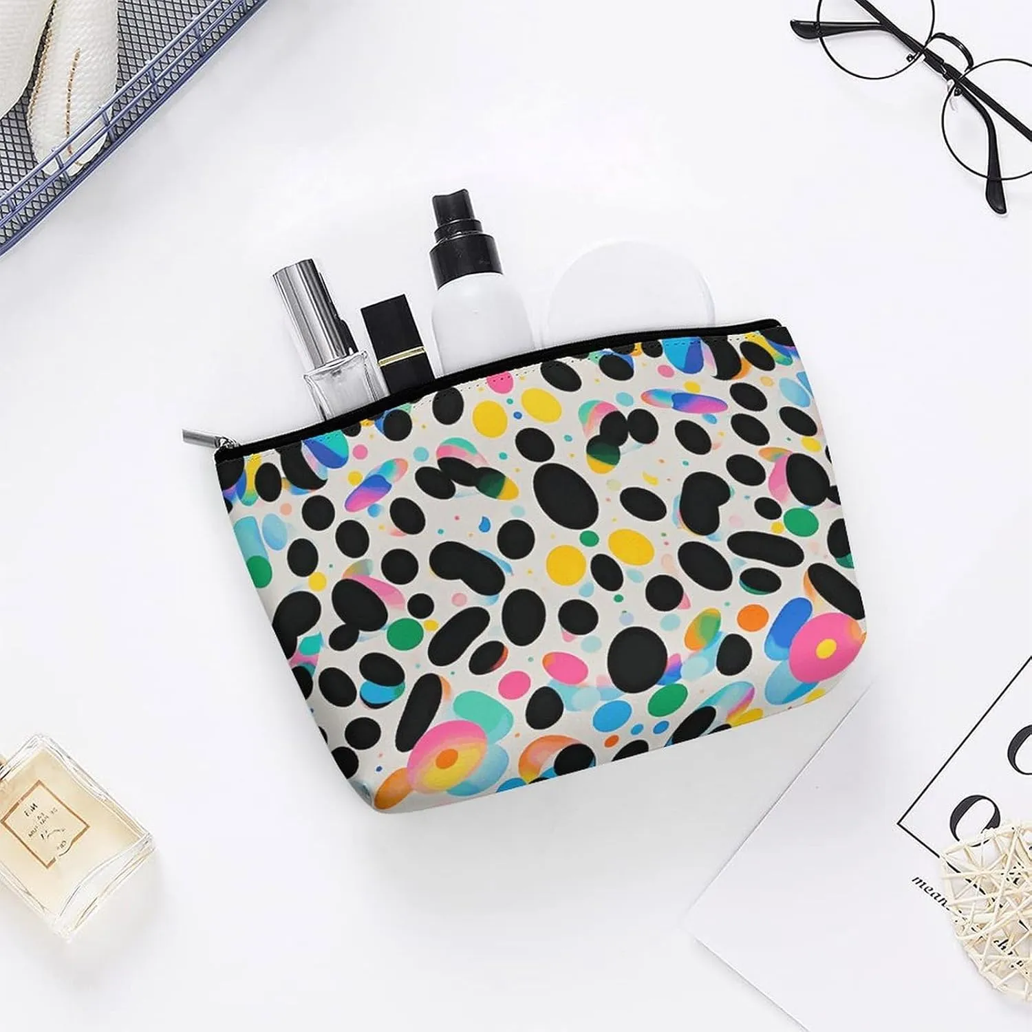Toiletry Bag for Women Glitter Rainbow Polka Dot Cosmetic Bag Portable Capacity Travel Makeup Bags with Zipper Lightweight Cute Beauty Makeup Organizer for Traveling, Accessories, Essentials