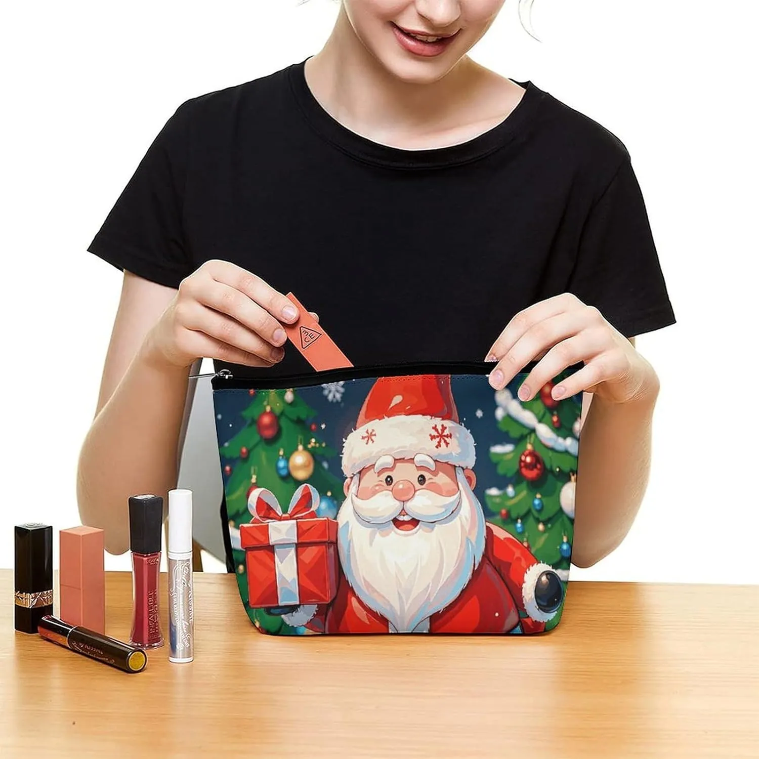 Toiletry Bag for Women Merry Christmas Santa Claus Cosmetic Bag Portable Capacity Travel Makeup Bags with Zipper Lightweight Cute Beauty Makeup Organizer for Traveling, Accessories, Essentials