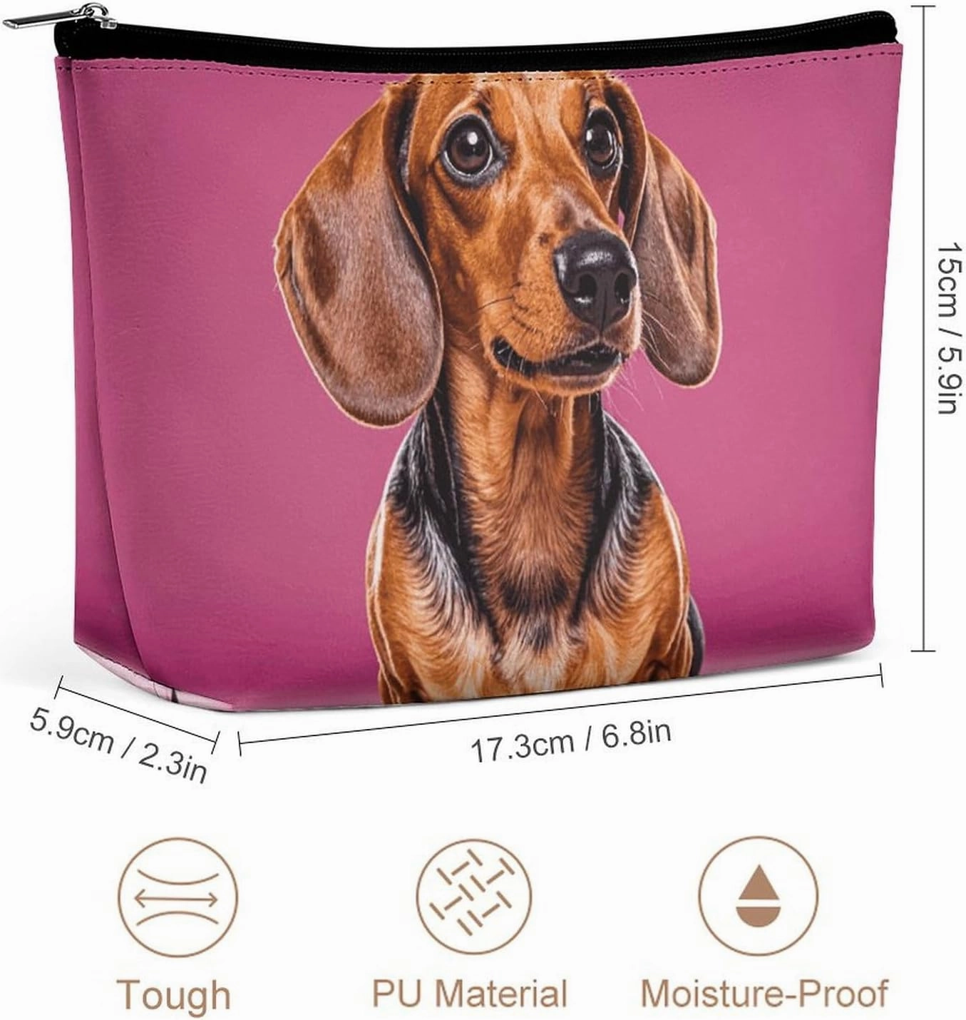 Toiletry Bag for Women Dachshund Weiner Dog Cosmetic Bag Portable Capacity Travel Makeup Bags with Zipper Lightweight Cute Beauty Makeup Organizer for Traveling, Accessories, Essentials