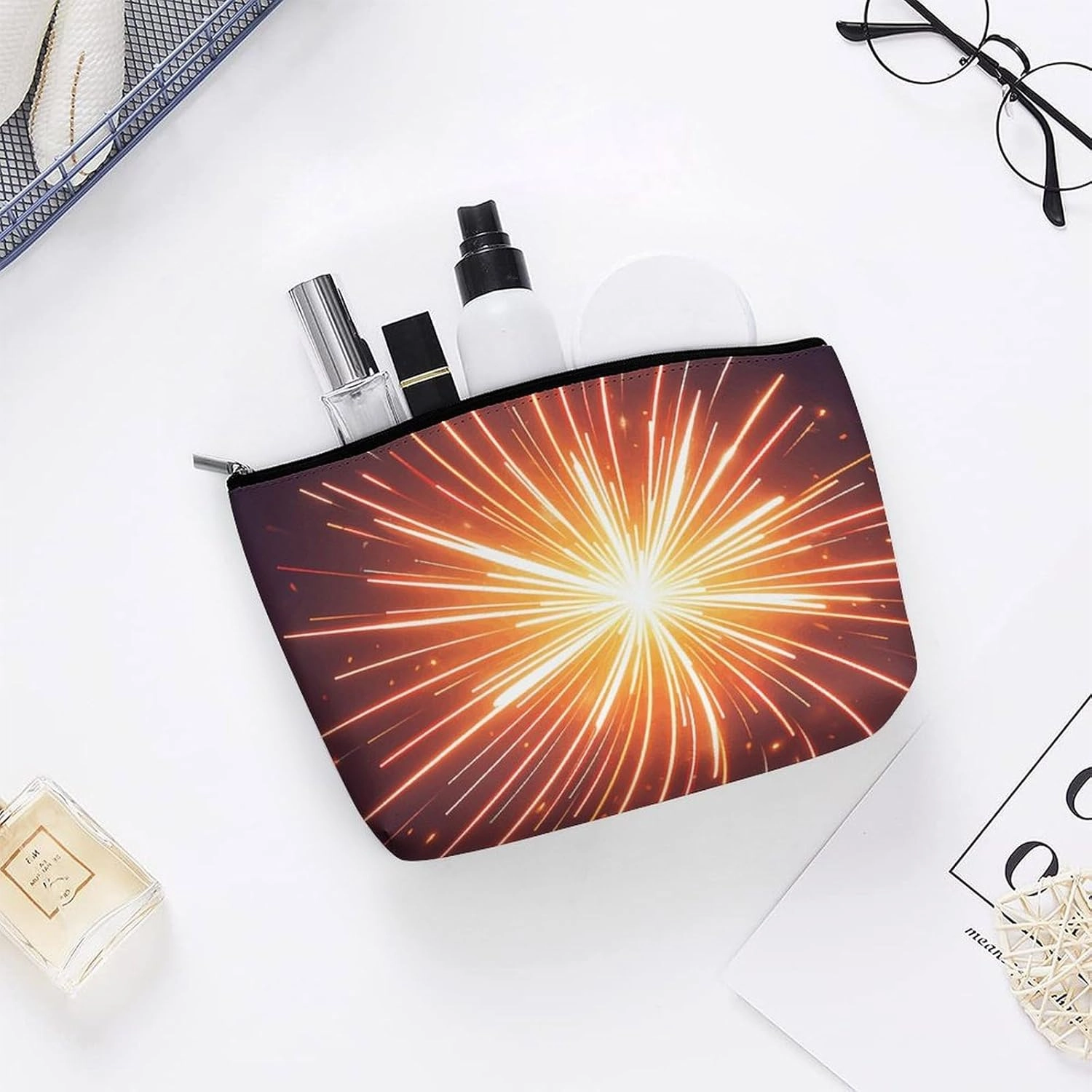Toiletry Bag for Women Explosion Firework 3D Cosmetic Bag Portable Capacity Travel Makeup Bags with Zipper Lightweight Cute Beauty Makeup Organizer for Traveling, Accessories, Essentials
