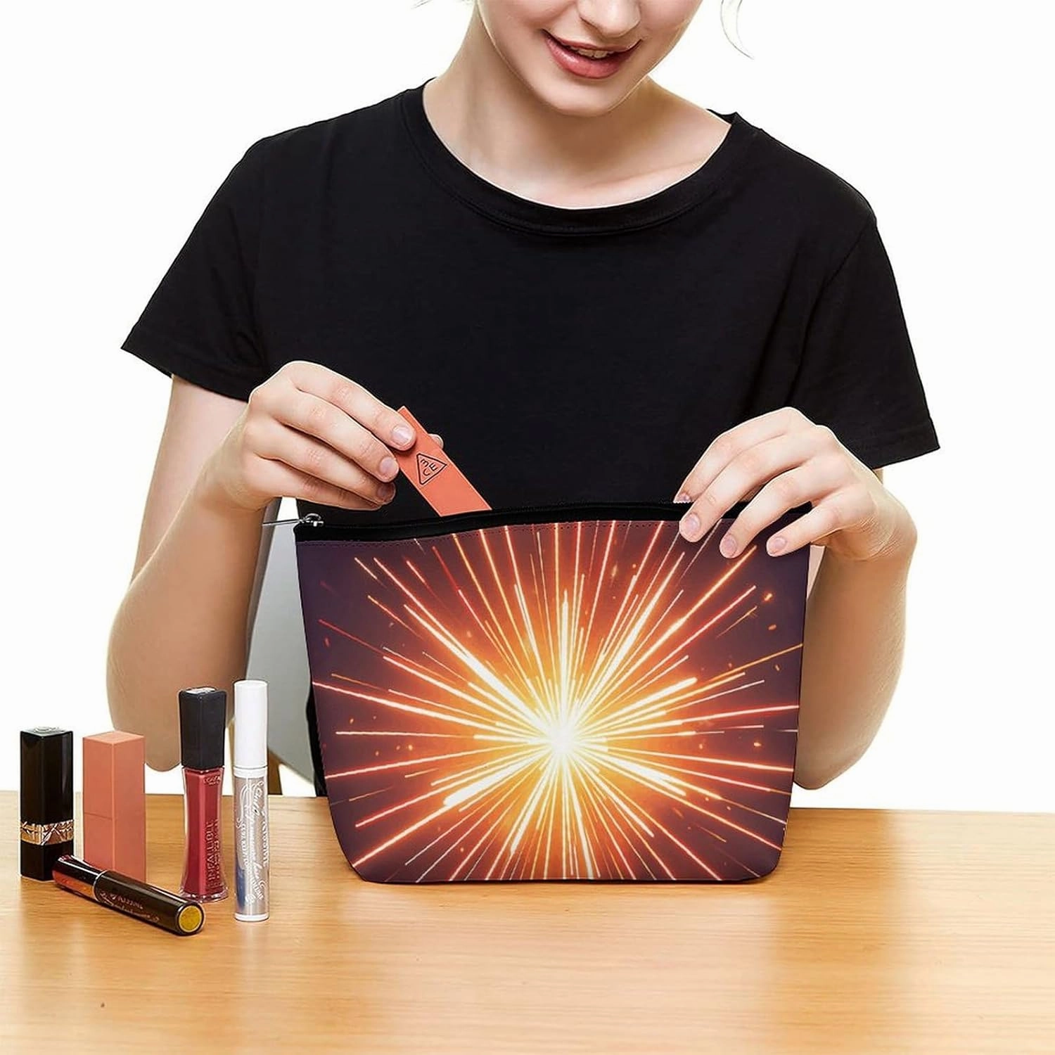 Toiletry Bag for Women Explosion Firework 3D Cosmetic Bag Portable Capacity Travel Makeup Bags with Zipper Lightweight Cute Beauty Makeup Organizer for Traveling, Accessories, Essentials