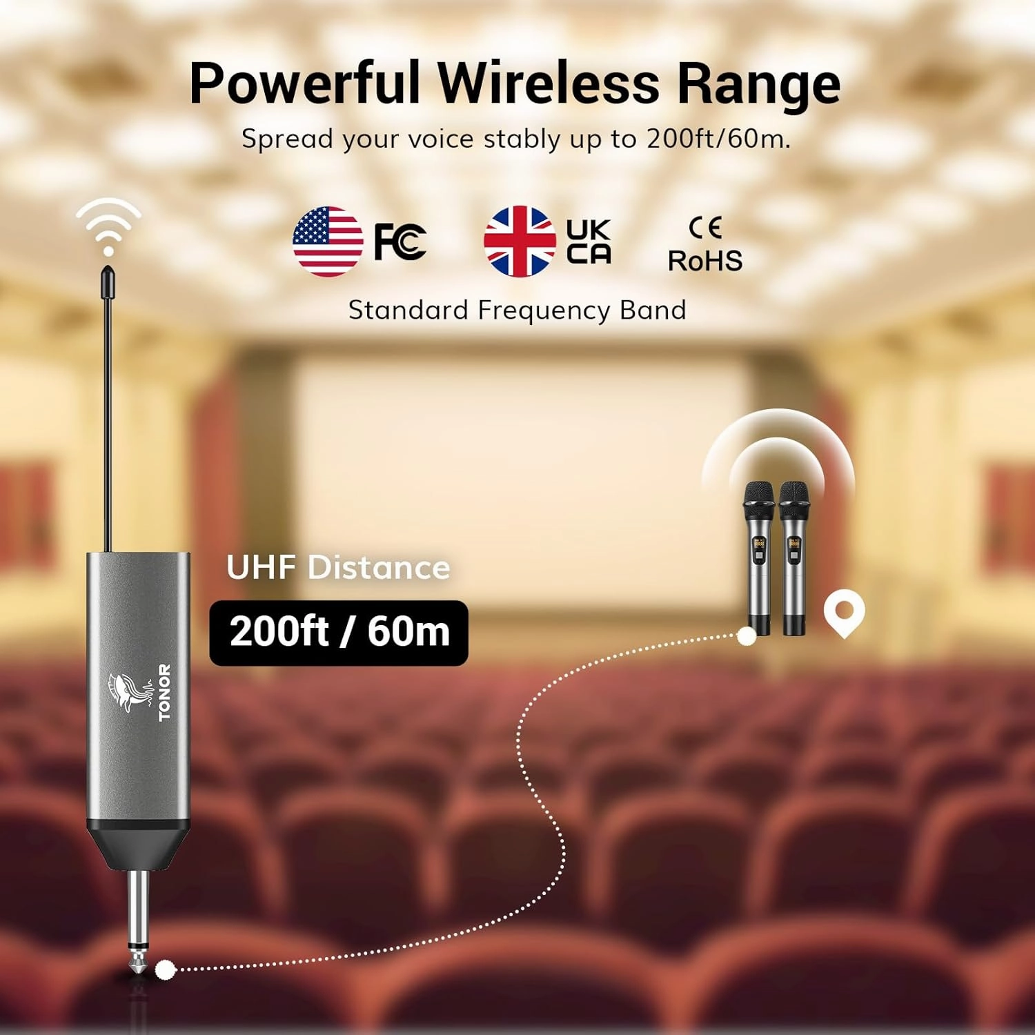 TONOR Wireless Microphone, UHF Dual Cordless Metal Dynamic Mic System with Rechargeable Receiver, for Karaoke Singing, Wedding, DJ, Party, Speech, Church, Class Use, 200ft (TW630), Gray