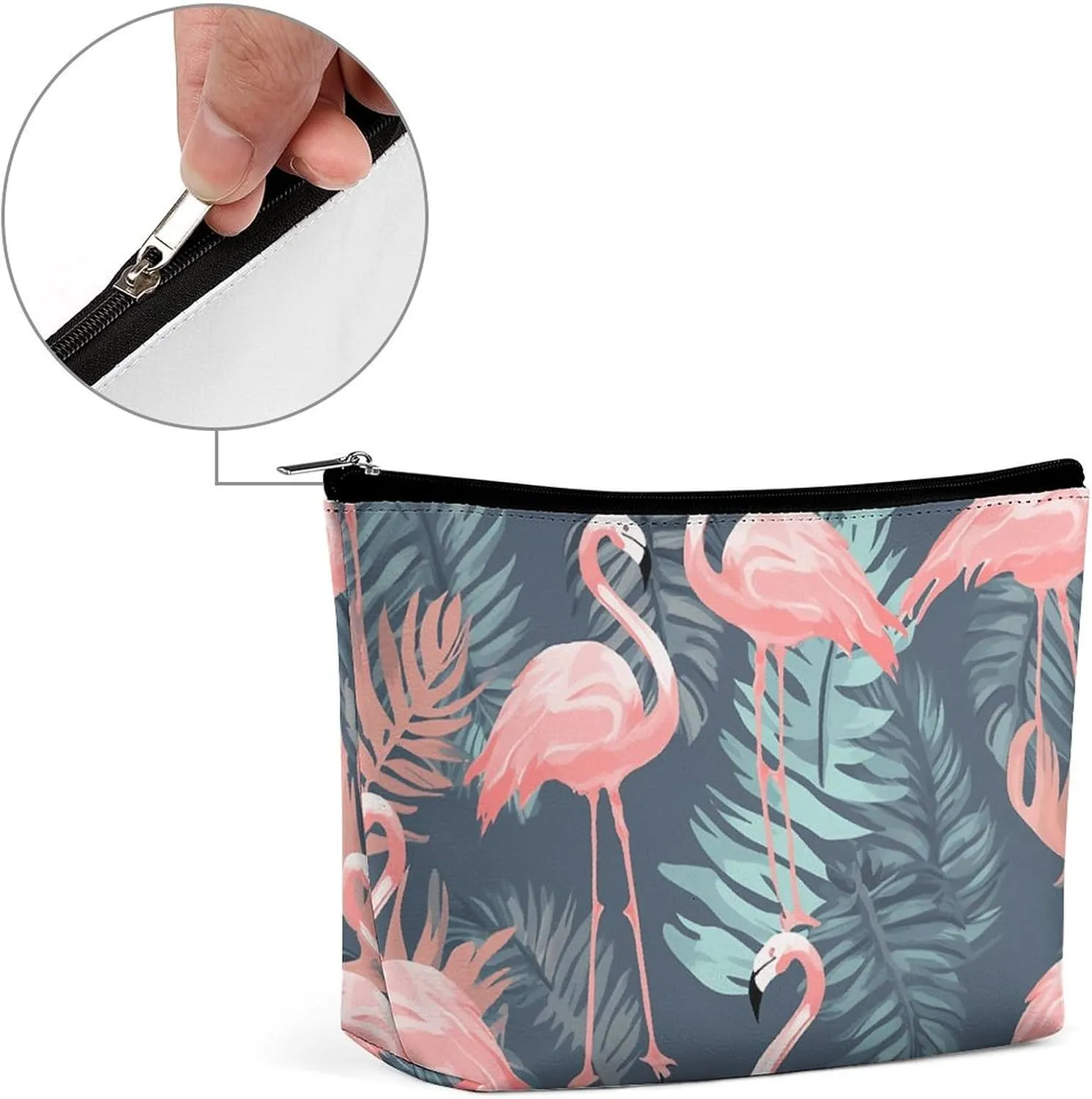 Travel Makeup Bag Portable Cosmetic Bag Summer Flamingo Palm Leaves Makeup Storage Bag for Women/girl