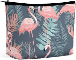 Travel Makeup Bag Portable Cosmetic Bag Summer Flamingo Palm Leaves Makeup Storage Bag for Women/girl