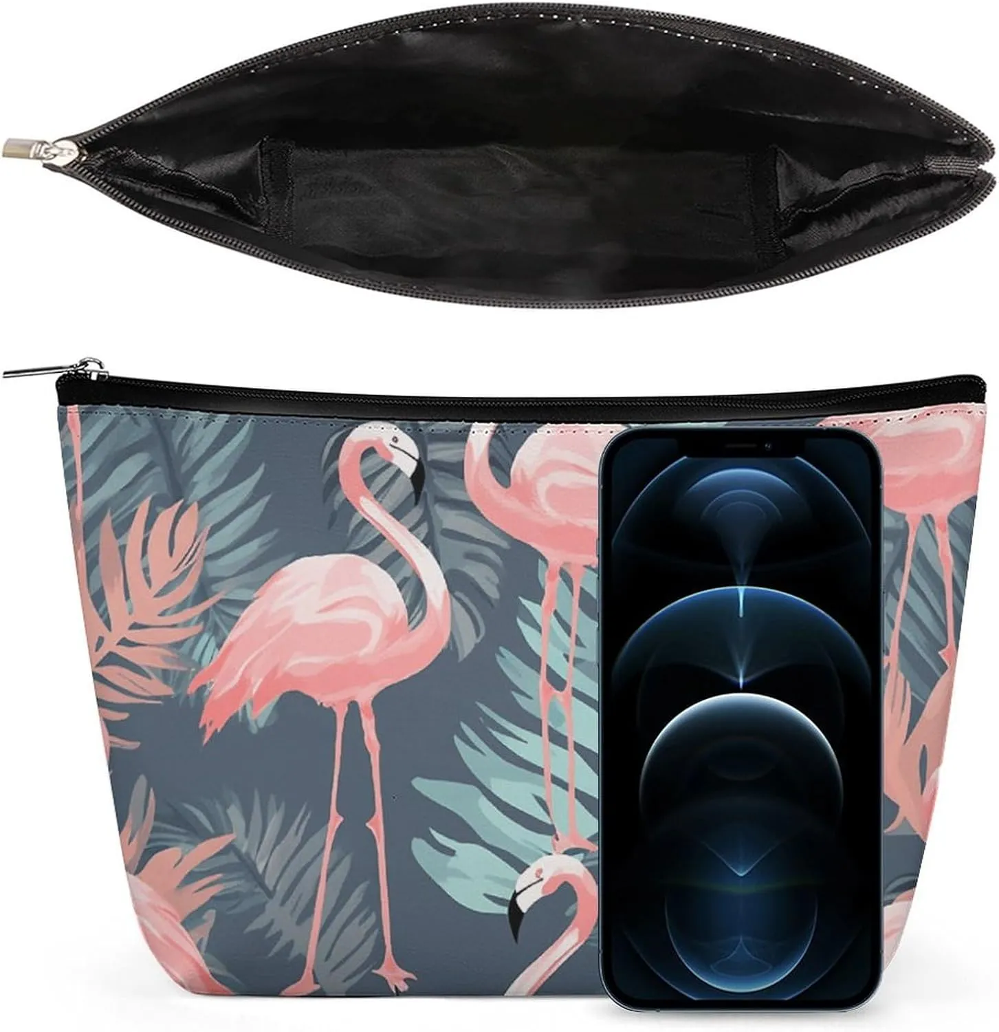 Travel Makeup Bag Portable Cosmetic Bag Summer Flamingo Palm Leaves Makeup Storage Bag for Women/girl