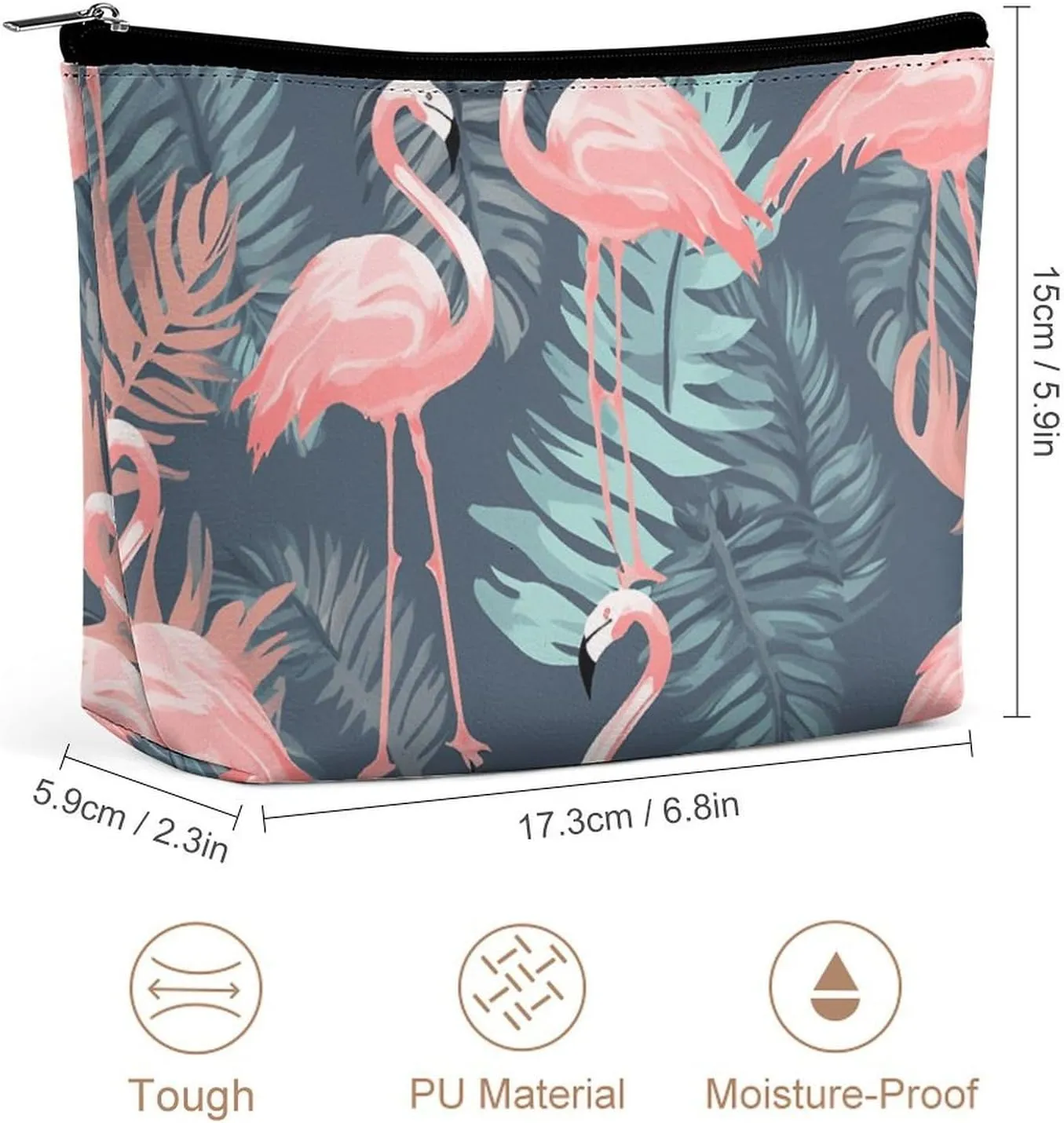 Travel Makeup Bag Portable Cosmetic Bag Summer Flamingo Palm Leaves Makeup Storage Bag for Women/girl