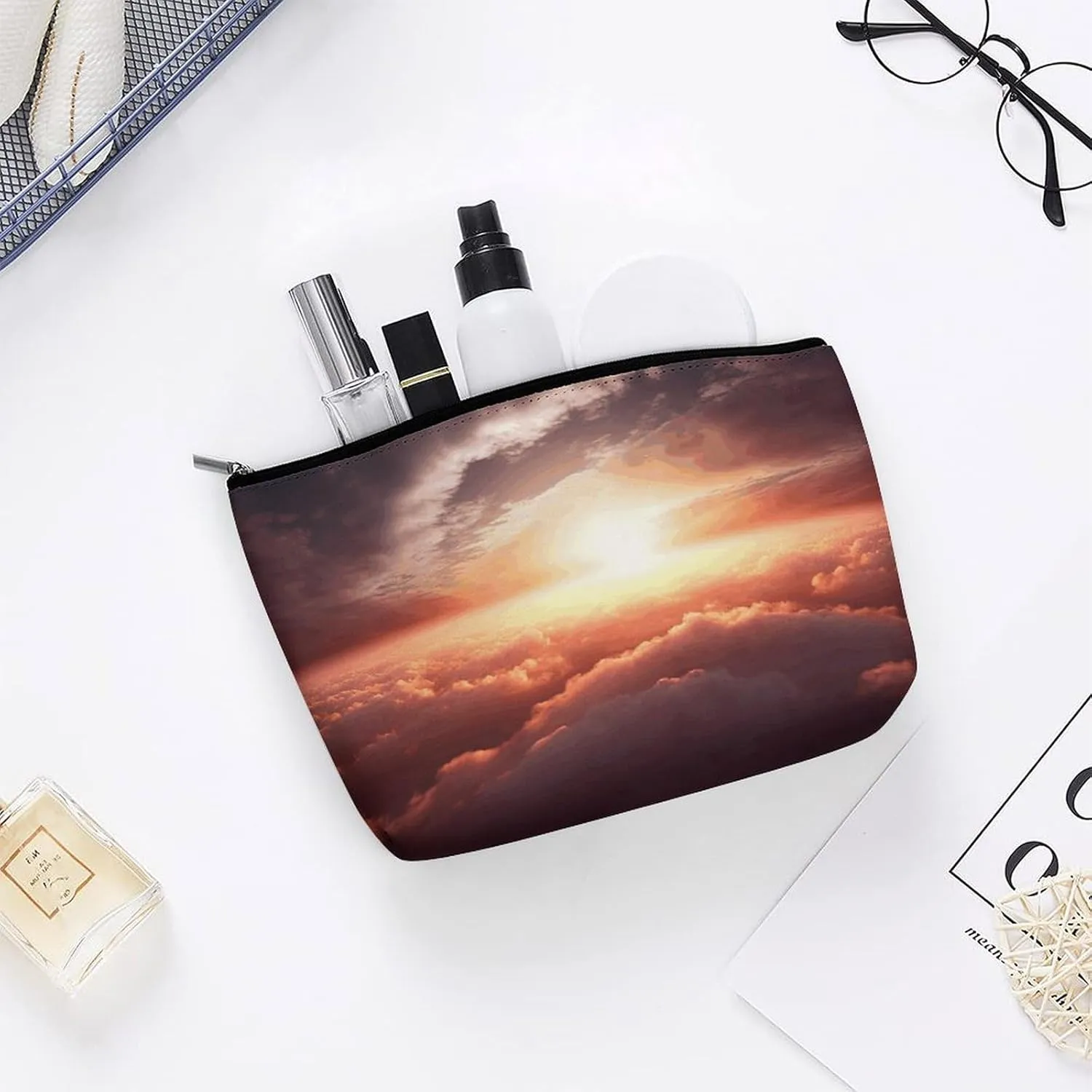 Travel Makeup Bag Portable Cosmetic Bag Sun Sunrise Cloud Makeup Storage Bag for Women/girl