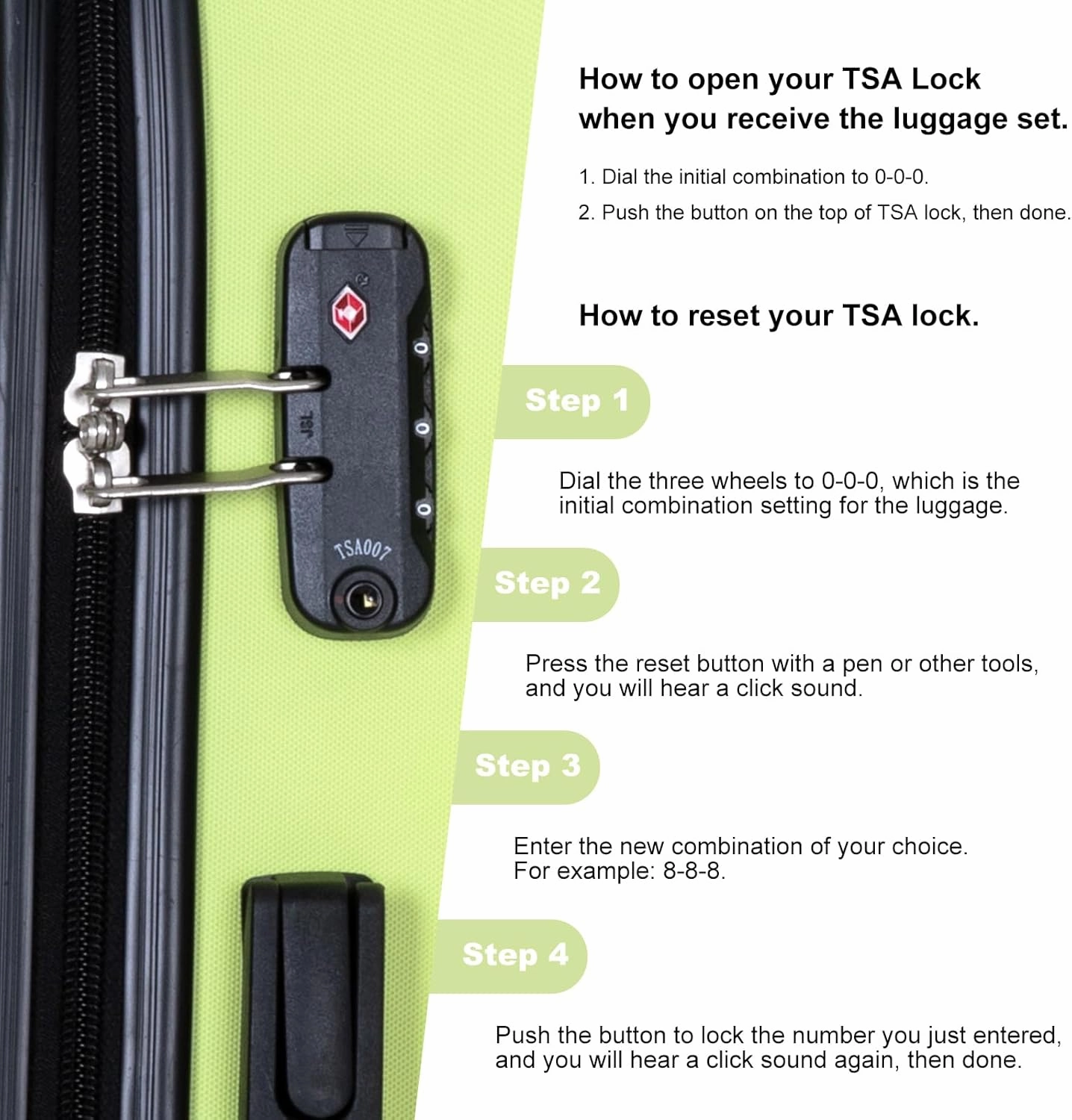 Travelhouse 4 Piece Luggage Sets Travel Suitcase, Large Capacity Lightweight Luggage Sets with TSA Lock & Spinner Wheels, Clearance Carry On Luggage Suitcase Set (GREEN, 4 piece luggage set)