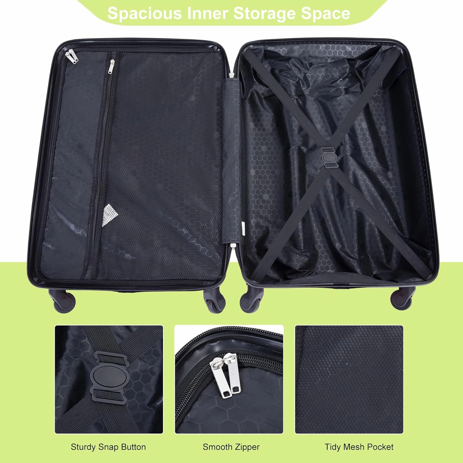 Travelhouse 4 Piece Luggage Sets Travel Suitcase, Large Capacity Lightweight Luggage Sets with TSA Lock & Spinner Wheels, Clearance Carry On Luggage Suitcase Set (GREEN, 4 piece luggage set)