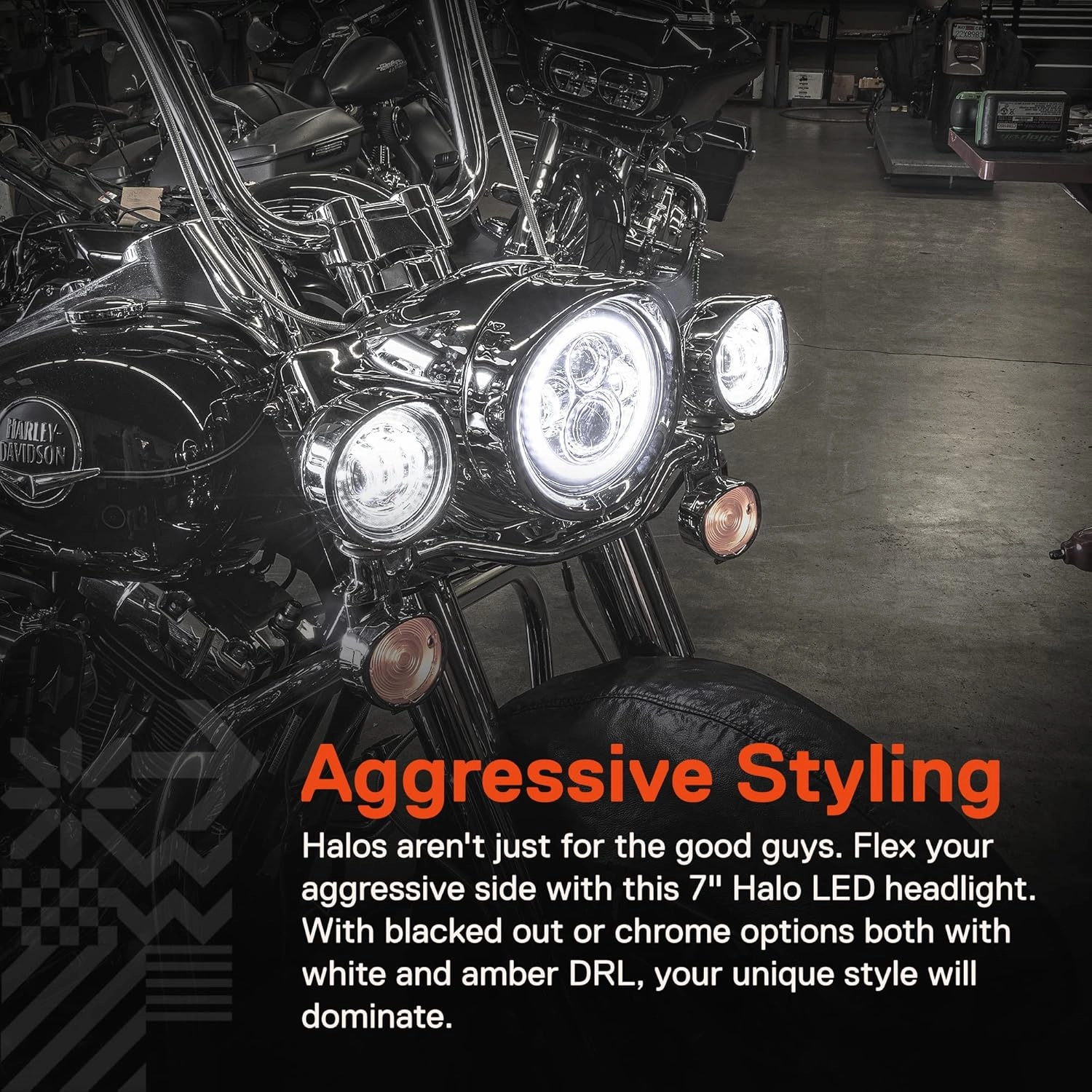 TRUE MODS 7" LED Headlight for Harley Davidson   Mounting Bracket [Chrome-Finish] [HALO DRL] [4500 Lumen] [H4 Converter Plug n Play] Touring Dyna Electra Glide Road King Softail Fatboy Road Street