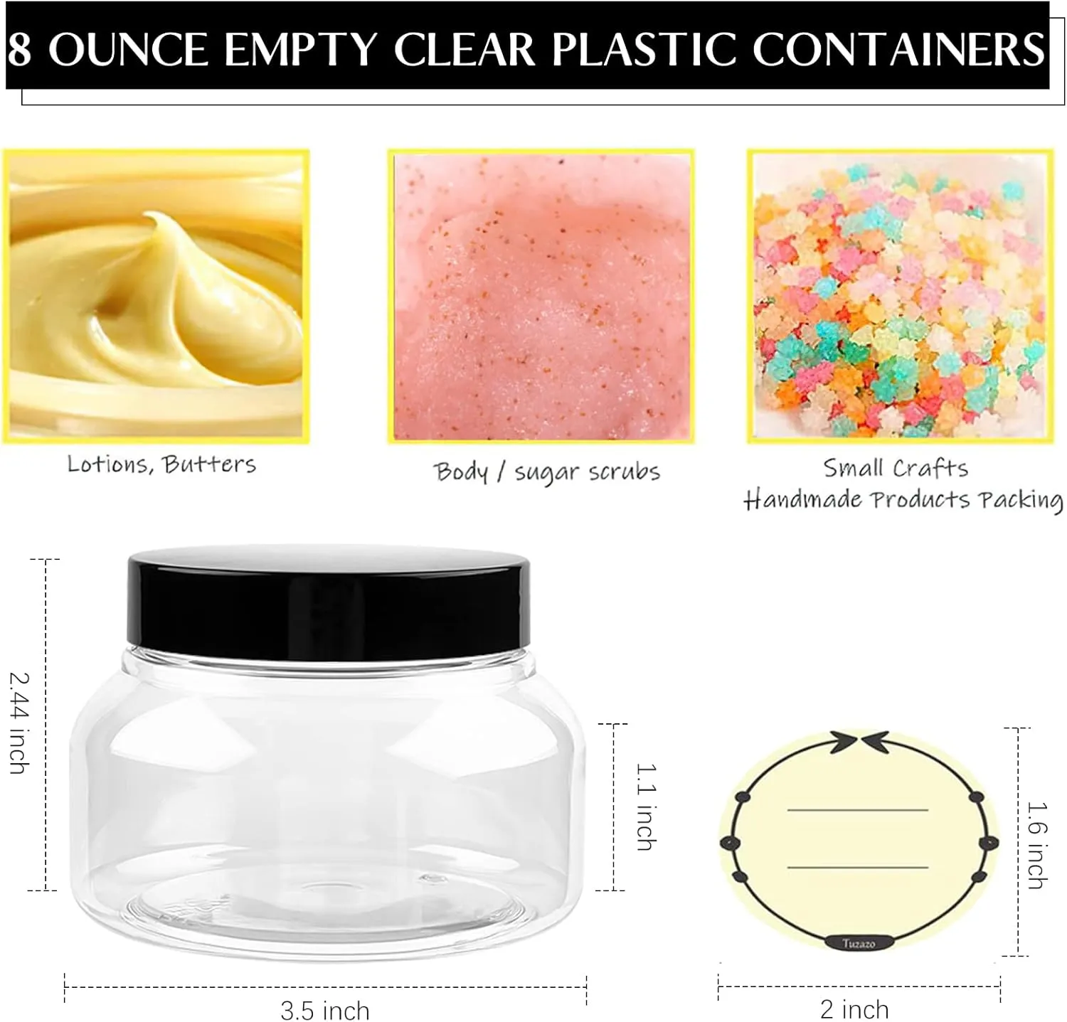 TUZAZO 8 Oz Plastic Container Tuscany Jars with Lids BPA Free, 12 Pack Empty Round Clear Cosmetic Containers Body Butter Jars for Lotion, Cream, Gel, Sugar Scrub