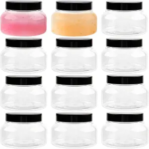 TUZAZO 8 Oz Plastic Container Tuscany Jars with Lids BPA Free, 12 Pack Empty Round Clear Cosmetic Containers Body Butter Jars for Lotion, Cream, Gel, Sugar Scrub