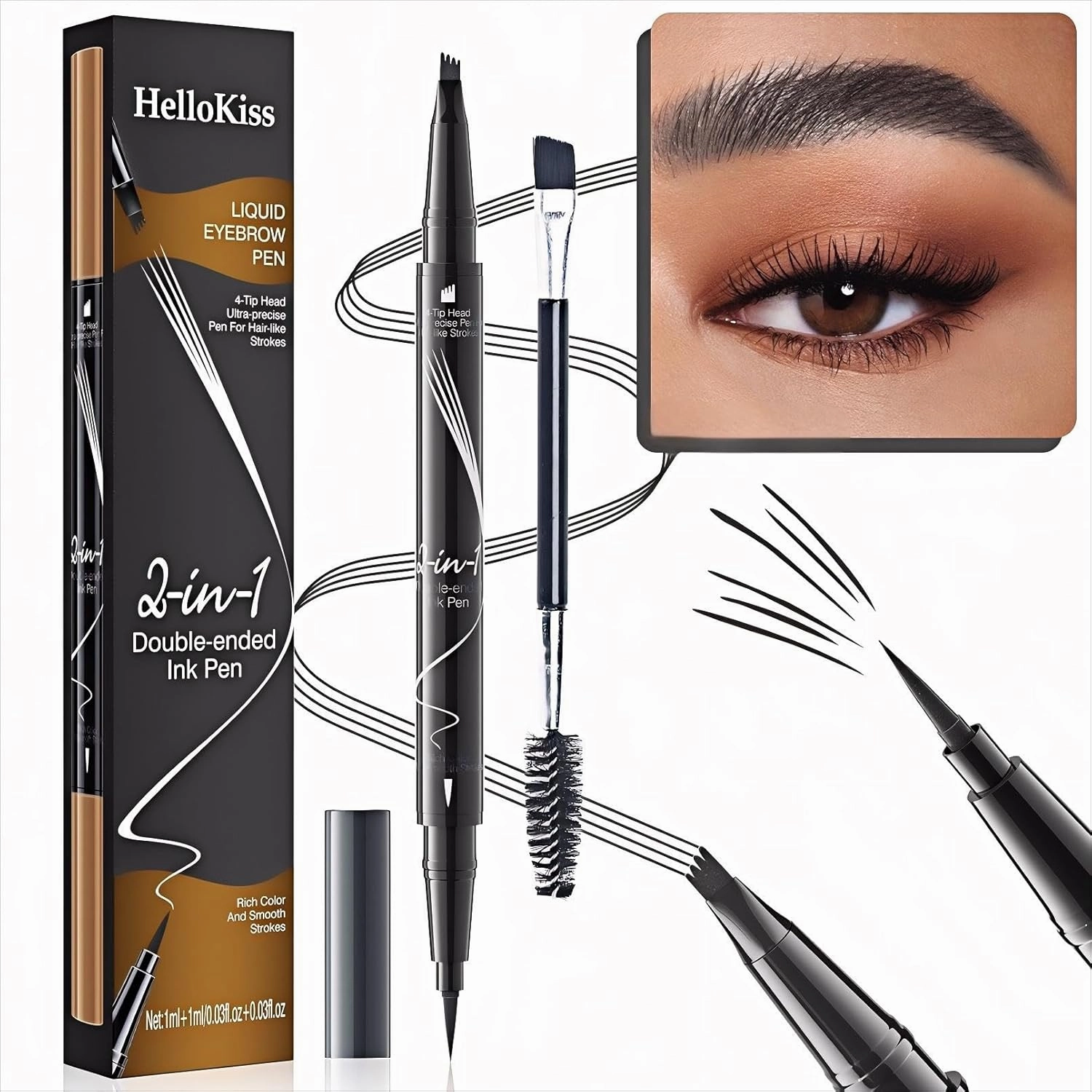 Two Eyebrow Pencils, 2025 NEW Waterproof Magic Eyebrow Pencil, Dual-Ended 3D Microblading Eyebrow Pen with 4 Tip & Eyebrow Brush, Makeup Long-Lasting Eyebrow Pen for Women (03#Gray*2)