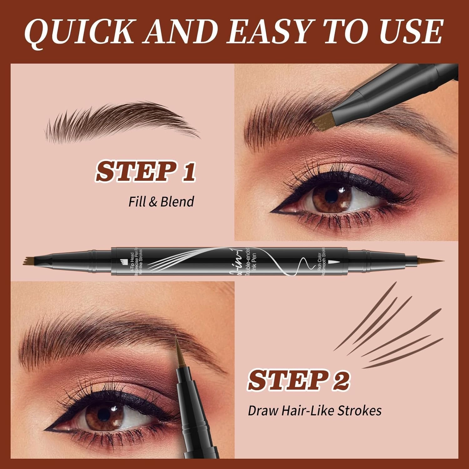 Two Eyebrow Pencils, 2025 NEW Waterproof Magic Eyebrow Pencil, Dual-Ended 3D Microblading Eyebrow Pen with 4 Tip & Eyebrow Brush, Makeup Long-Lasting Eyebrow Pen for Women (03#Gray*2)