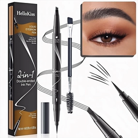 Two Eyebrow Pencils, 2025 NEW Waterproof Magic Eyebrow Pencil, Dual-Ended 3D Microblading Eyebrow Pen with 4 Tip & Eyebrow Brush, Makeup Long-Lasting Eyebrow Pen for Women (03#Gray*2)