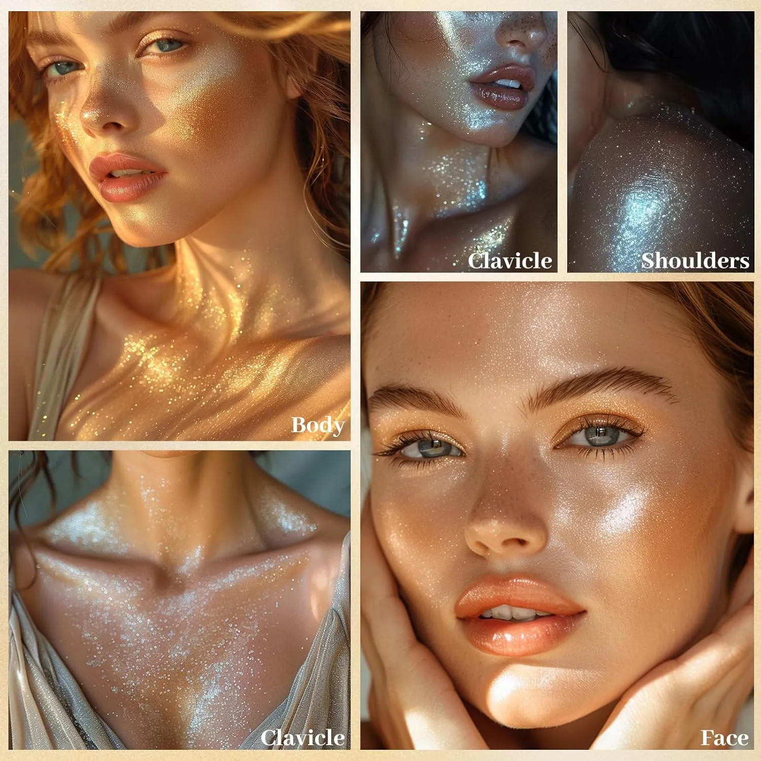 UCANBE 3 Pcs Face Body Glitter Liquid Highlighter Illuminator Dewy Drops with Makeup Brush, Makeup Sparkle Shine Luminizer Enhancer Body Shimmer Tint 50ml/1.69oz x 3 (3Pcs, Standard)