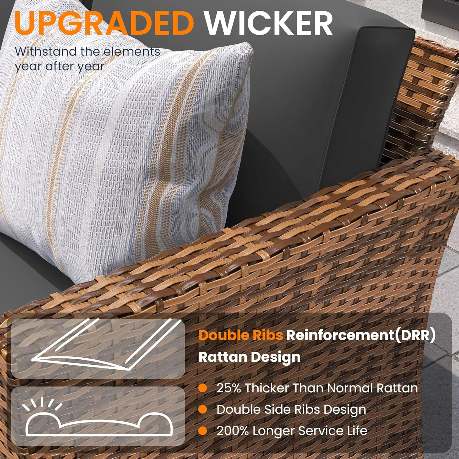 UDPATIO Patio Furniture Set, 5 Pieces Outdoor Conversation Sets with Rocking Swivel Chairs, Wicker Rattan Outdoor Sofa Set with Storage Table and Waterproof Covers for Backyard, Deck, Porch, Grey