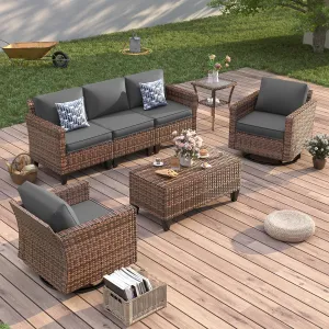 UDPATIO Patio Furniture Set, 5 Pieces Outdoor Conversation Sets with Rocking Swivel Chairs, Wicker Rattan Outdoor Sofa Set with Storage Table and Waterproof Covers for Backyard, Deck, Porch, Grey