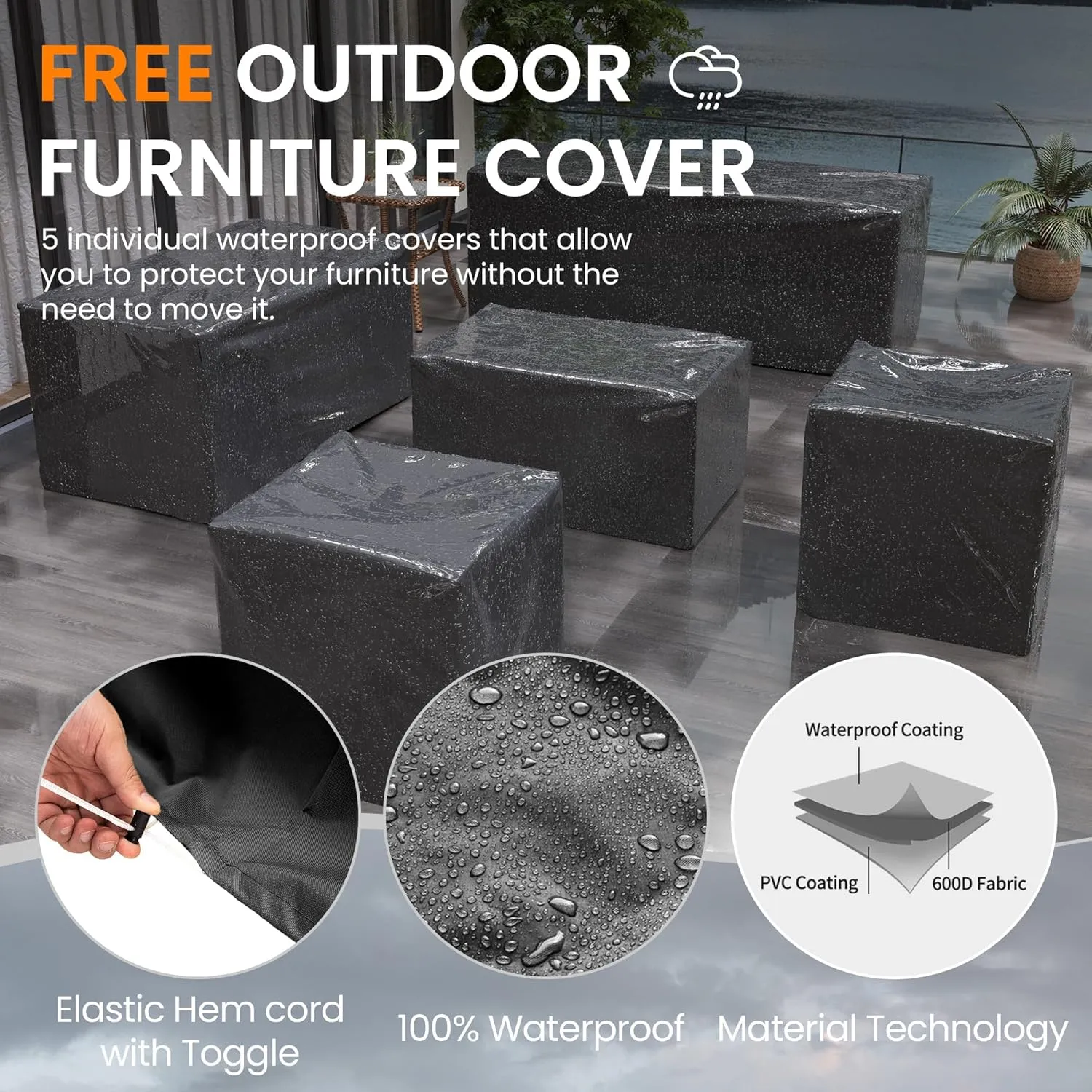 UDPATIO Patio Furniture Set, 5 Pieces Outdoor Conversation Sets with Rocking Swivel Chairs, Wicker Rattan Outdoor Sofa Set with Storage Table and Waterproof Covers for Backyard, Deck, Porch, Grey