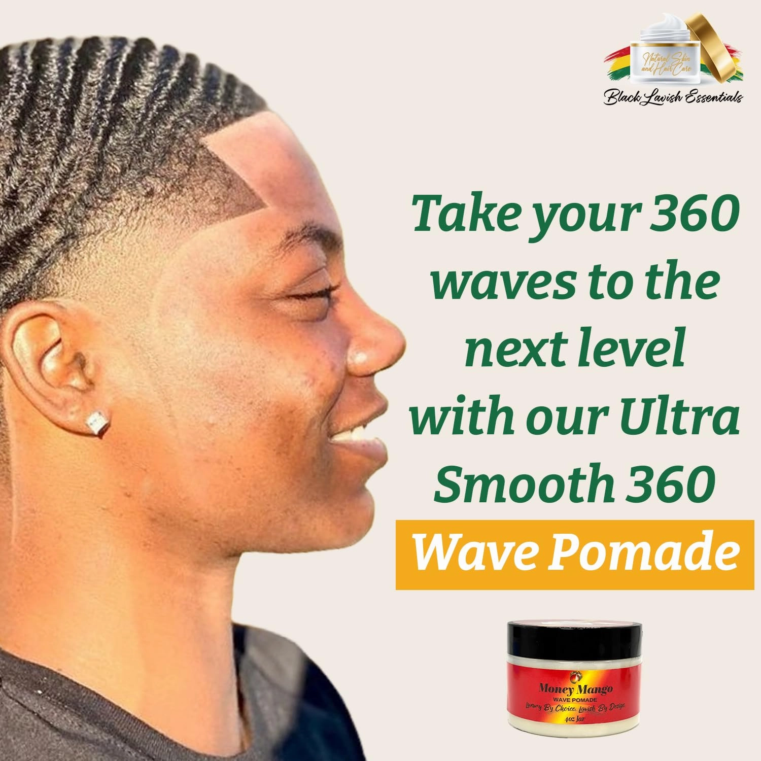 Ultra-Smooth 360 Wave Pomade for Men, Deep Waves Natural Pomade, Strong Hold and Shine for Wavy Hair, Shea Butter and Mango Butter, Non-Greasy Formula (Money Mango Pomade, 4oz)