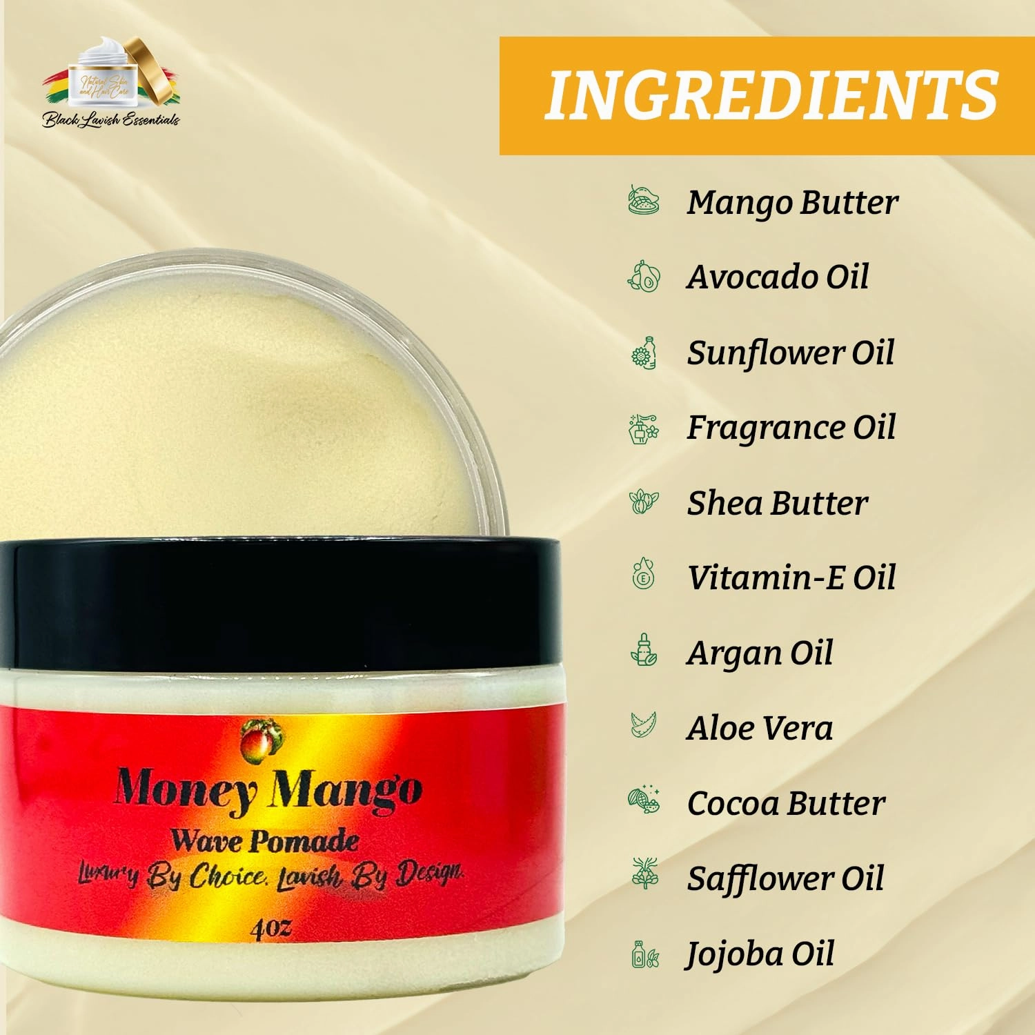 Ultra-Smooth 360 Wave Pomade for Men, Deep Waves Natural Pomade, Strong Hold and Shine for Wavy Hair, Shea Butter and Mango Butter, Non-Greasy Formula (Money Mango Pomade, 4oz)