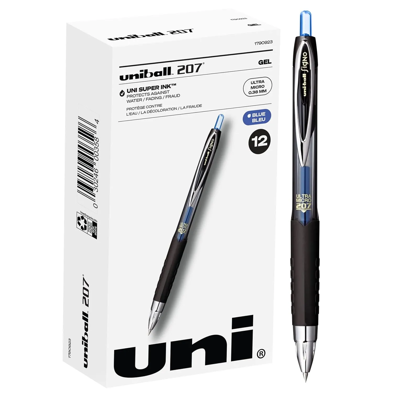 uniball 207 Signo Gel Ultra Micro Gel Pen, Retractable, Extra-Fine 0.38 Mm, Blue Ink, Smoke Barrel