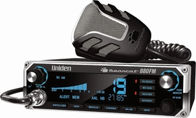Uniden Bearcat 880FM CB Radio, 40 Channels with Dual-Mode AM/FM, Large Easy-to-Read Backlit 7-Color LCD Display, Backlit Knobs/Buttons, NOAA Weather Alert, PA/CB Switch, and Wireless Mic Compatible